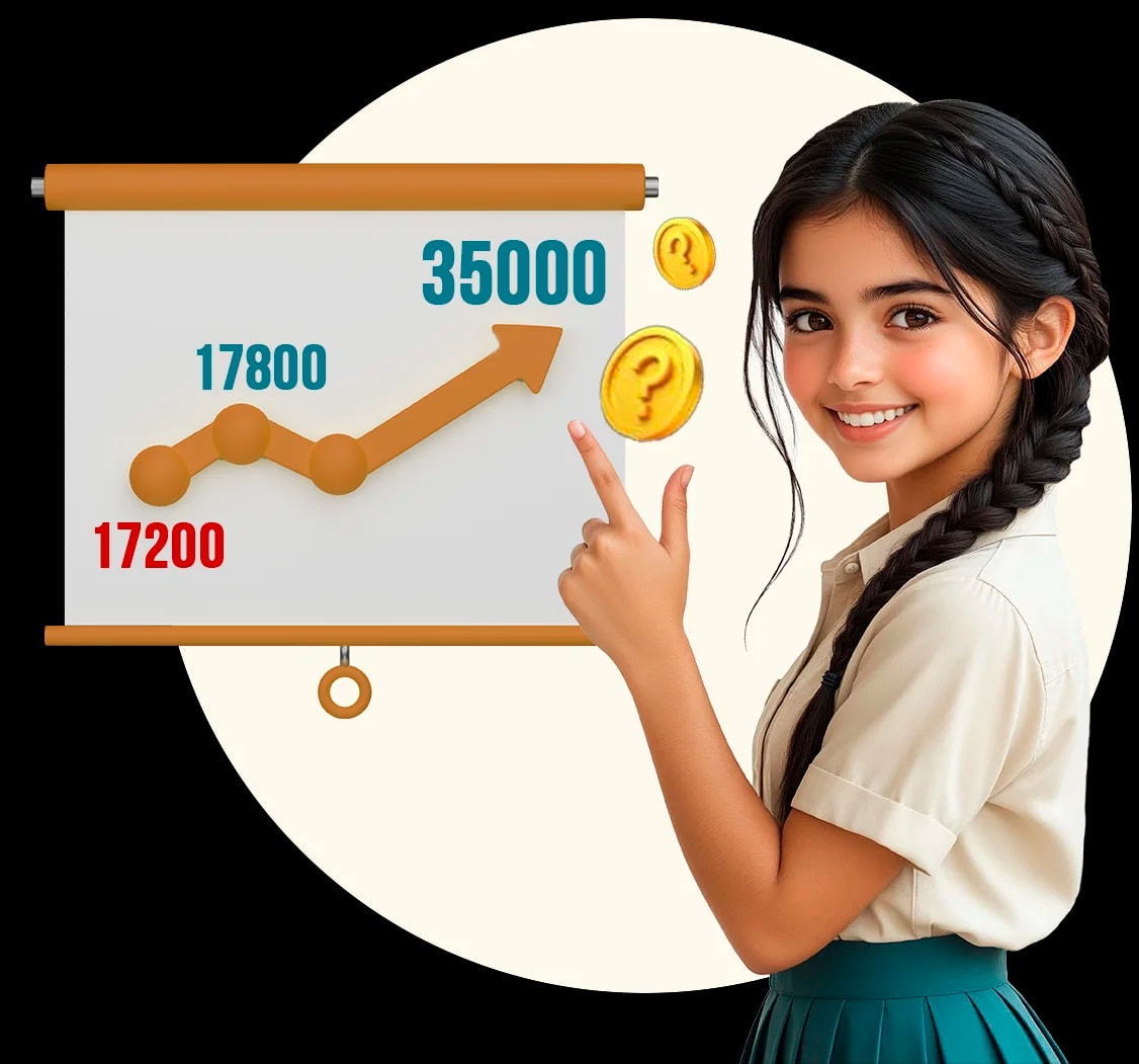 Девочка показывает прибыль